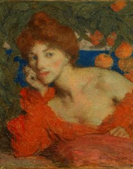 Edmond Francois Aman-Jean : Sous les Orangers (Femme a Amalfi) , Translated title: Under the Orange Ttrees (Woman in Amalfi)